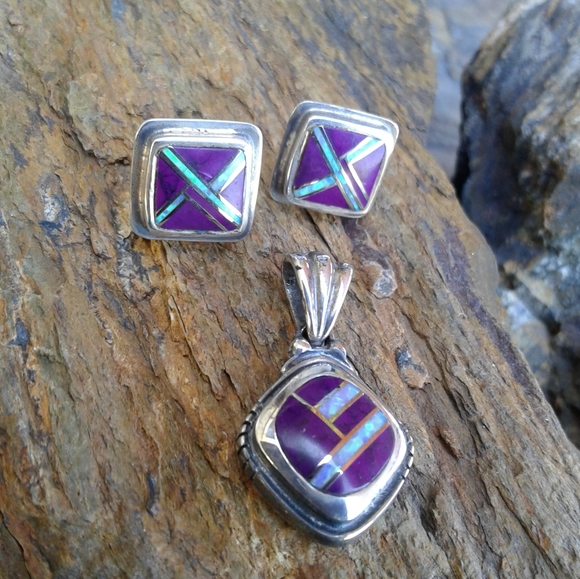 Sterling Silver Inlaid pendant SET - Picture 7 of 7